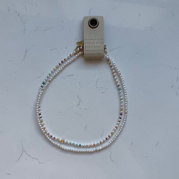 Pearl Beaded Bubble Letter Lowercase Monogram Necklaces, Set of 2 - S - NWT - Picture 2 of 6